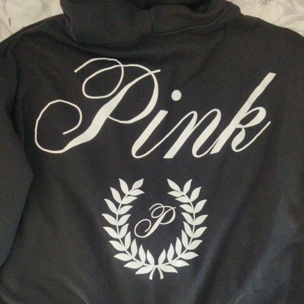 PINK Victoria's Secret Black Hoodie with White Label Detail